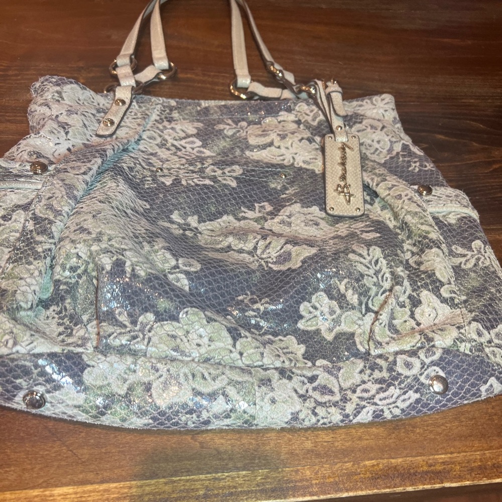**** SOLD **** B. Makowsky Black Lace Patent Leather Handbag Satchel Tote